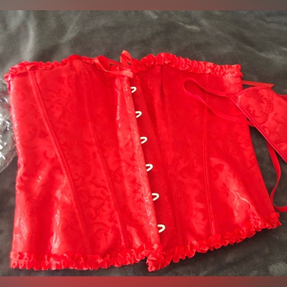 XL CORSET metal hocks  Red Lace-Up SATIN size L/XL
